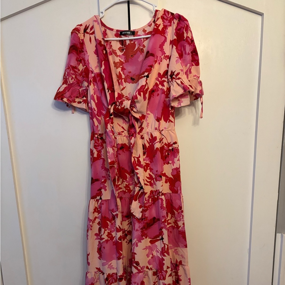 Floral Pink and Red Dress